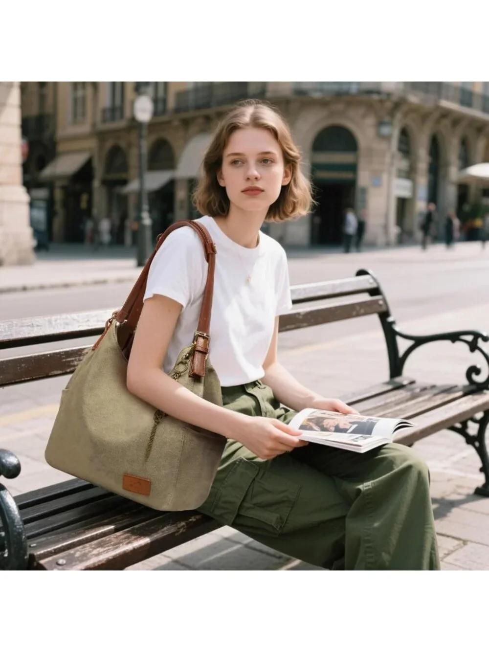 Stylish Multi-Pocket Canvas Hobo Tote Bag - Casual Embroidered Shoulder Handbag